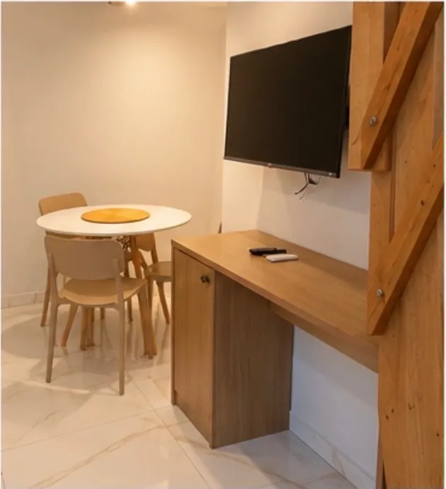 Studio 3 — dining table, desk and TV